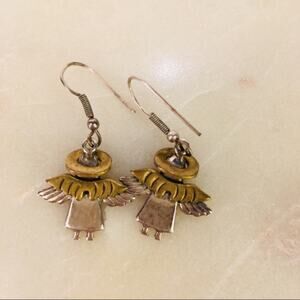 Vtg Silver Angel Fish Hook Earrings Mixed Metal
